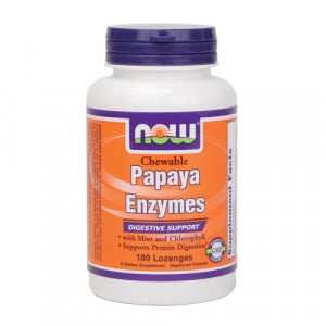 Now Papaya Enzymes with Mint and Chlorophyll (Chewable) 180 lzngs