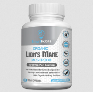 SmartHabits Organic Lion's Mane Mushroom Non-GMO, Gluten Free, Vegan,- 1000mg - 60 Capsule